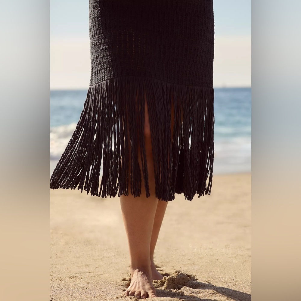 NWT! Celandine Strapless Crochet Fringe-Trim Knit Dress in Raspberry ☀️ - Picture 11 of 15